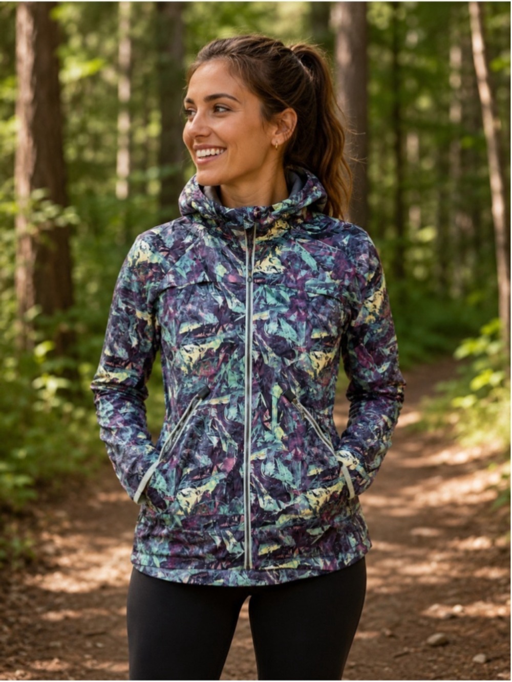 Lululemon Miss Misty Jacket II features a vibrant "iridescent multi" size p